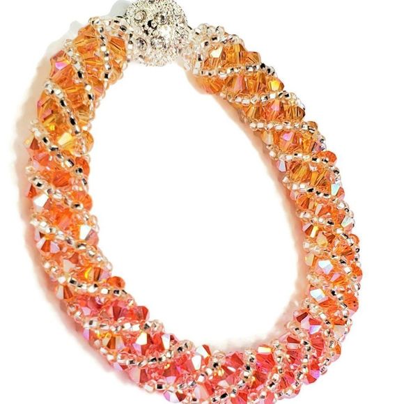 Orange Peach Bracelet Preciosa Crystal Russian Spiral Bracelet Bracelet - Picture 4 of 13